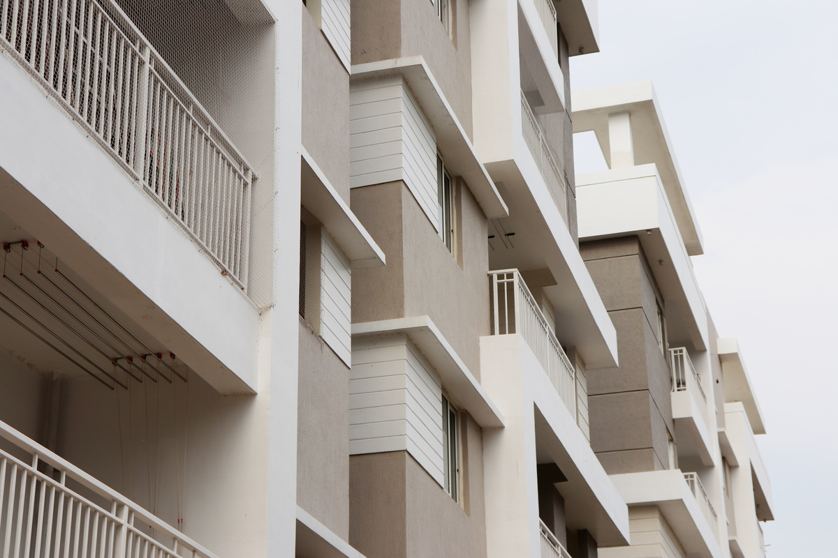 White Concrete Balconies in Apartment Buildings